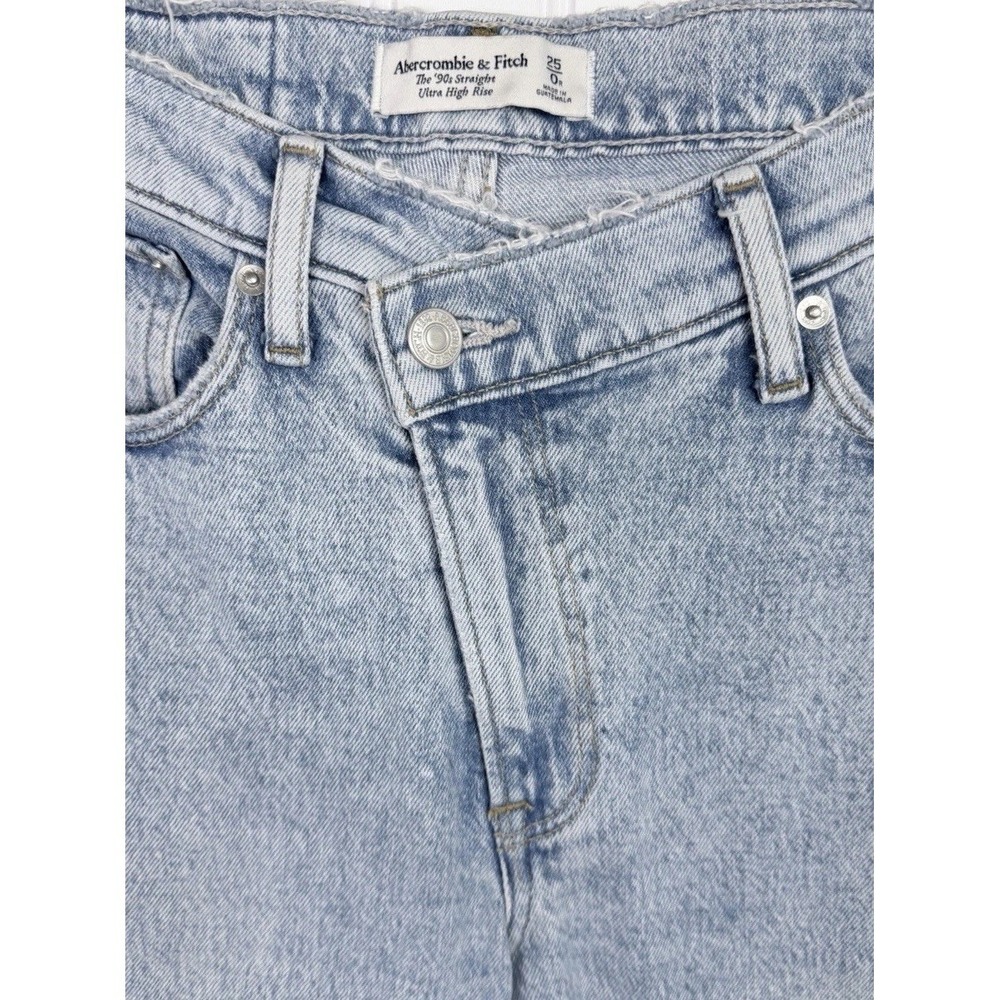 Abercrombie & Fitch 90s Straight Jeans Women 25 0 Light Wash Exc Criss Cross Hem - Picture 3 of 10